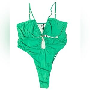 PrettyLittleThing Green Cutout One Piece Swimsuit